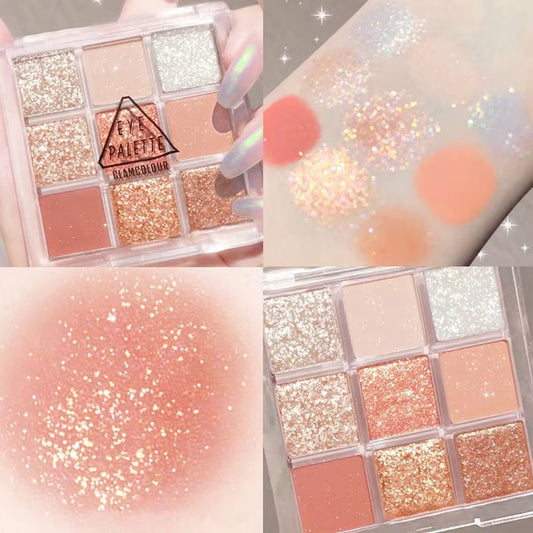 9-Color Shiny Eye Shadow Eye Pigments Glitter Eyeshadow Palette Pink Pearly Palette Korean Charming Eye Makeup Palette