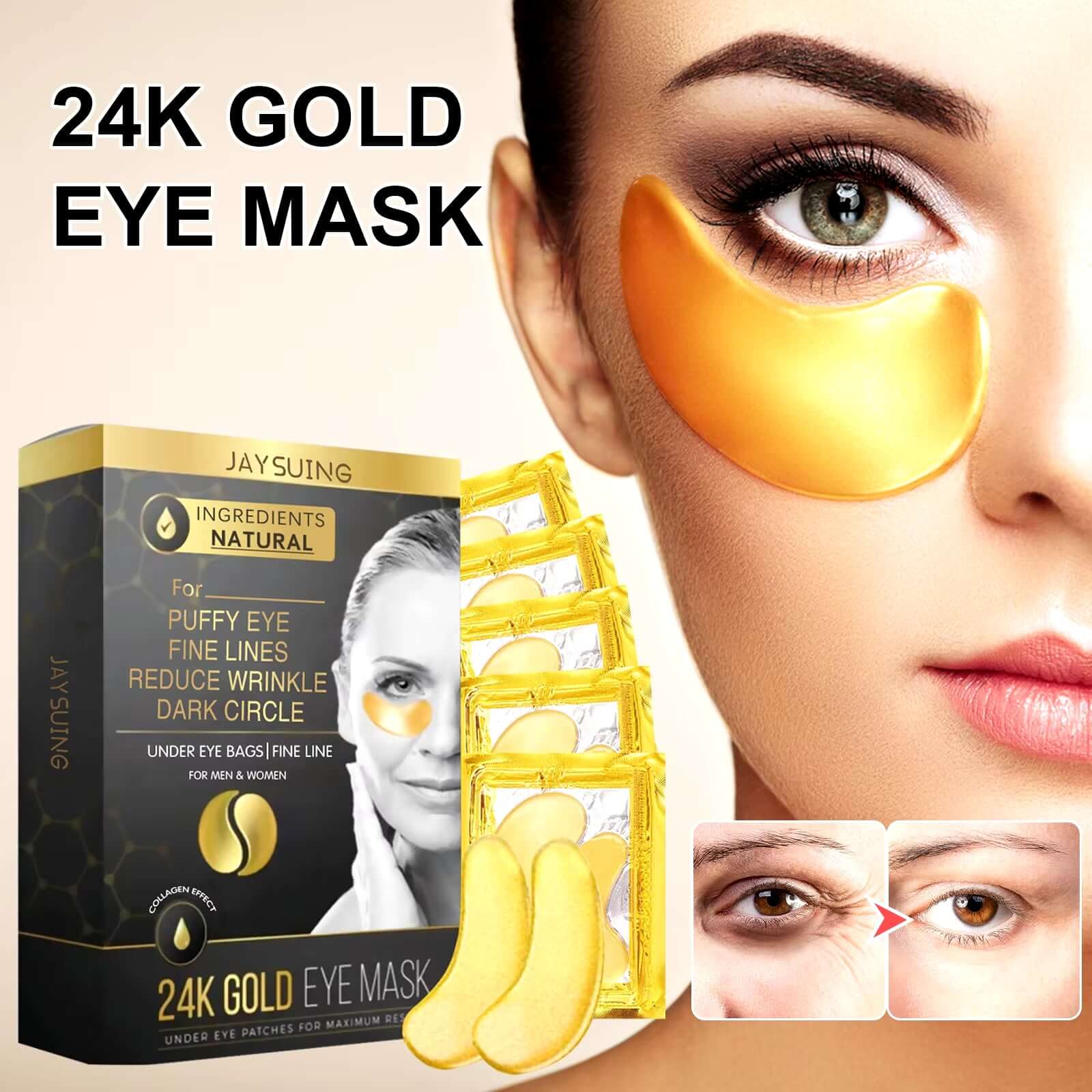 Skincare Products 24K Gold Hyaluronic Acid Eye Mask Remove Dark Eye Circles Collagen Eye Patches Korean Face Care Product