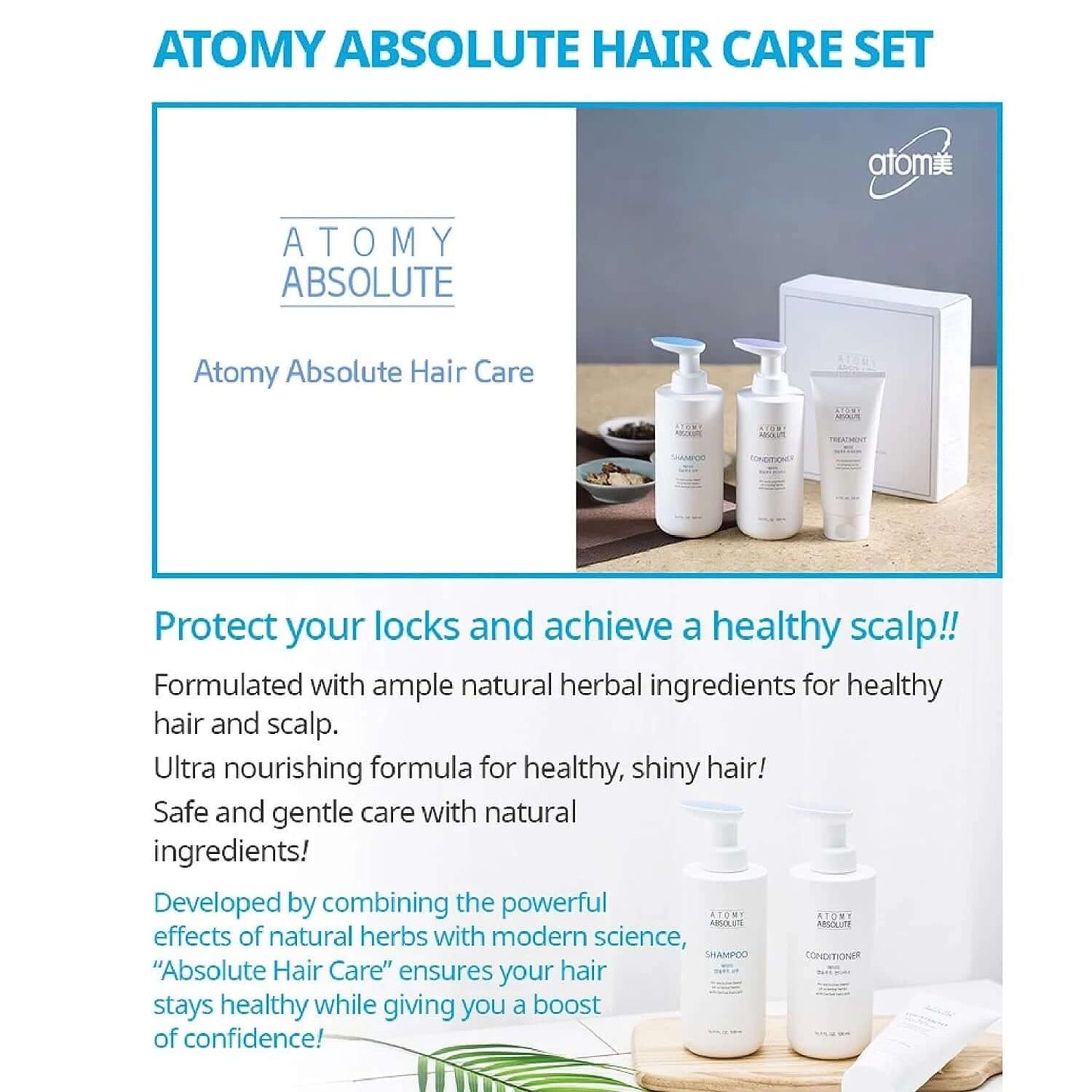 Absolute Hair Care 1 Set (3Pc) - Shampoo, Conditioner, Hair Pack | Healthy Scalp | Damaged Hair