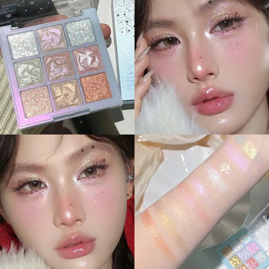 9-Colors Glitter Diamond Eyeshadow Palette Waterproof Polarization Flash Orange Pink Brighten Shiny Eyes Korea Cosmetics New