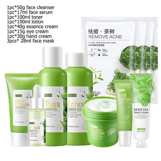 Facial Products Kit Sakura / Green Tea Face Cream Nourishing Skin Face Serum Fade Dark Circle Eye Cream Skincare Korean Cosmetic