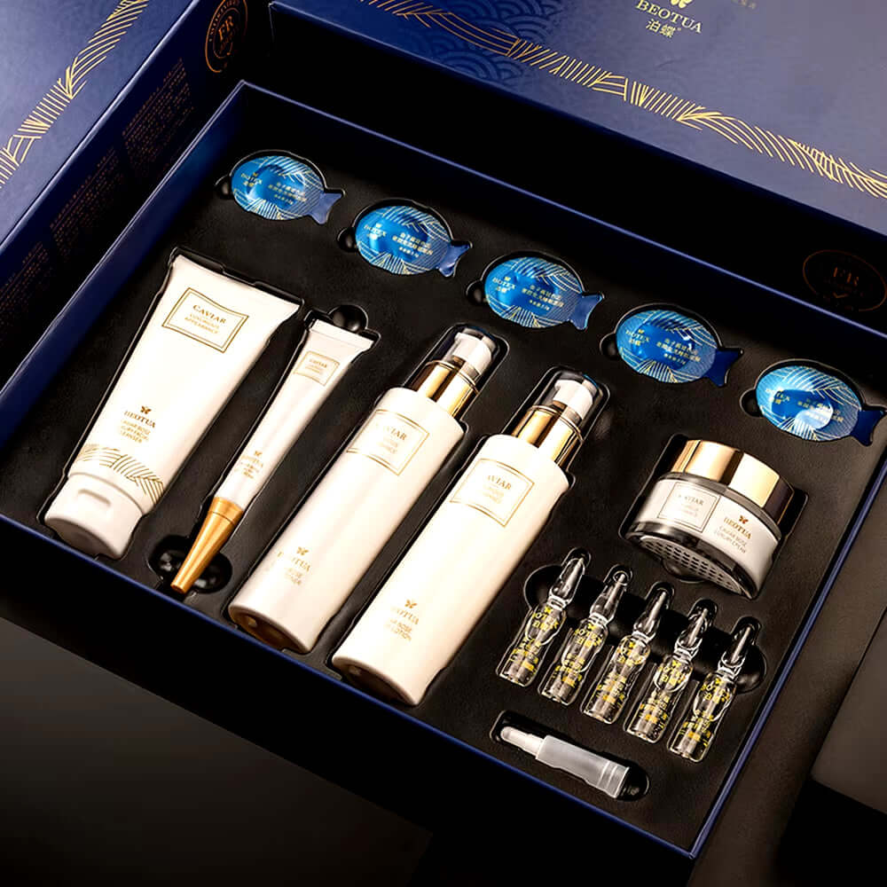 Facial Skin Care Set with Box Caviar Essence Face Serum 15Pc Set Moisturizing Skincare Kit Beauty Health Korean Facial Skin Care